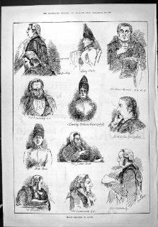 Antique Print of 1886 Pencil Sketches Court Campbell Butt Miles Murphy Russell Lockwood Finlay  