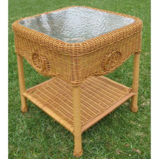 Madison Wicker Resin Aluminum Patio Side Table with Glass   Wicker Tables & Accents