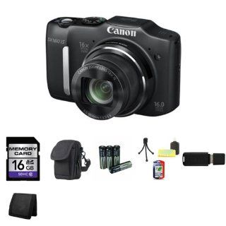 Canon PowerShot SX160 IS 16.0 MP Digital Camera with 16x Wide Angle Optical Image Stabilized Zoom with 3.0 Inch LCD (Black) + 16GB SDHC Class 10 Memory Card + 4 AA NiMH Rechargeable Batteries + Carrying Case + Table Top Tripod, Lens Cleaning Kit, LCD Prote