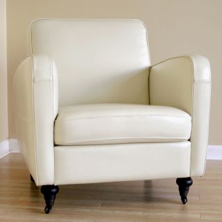 Baxton Studios Caster Leather Club Chair   White   Leather Club Chairs