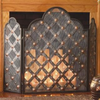 CBK Home 3 Panel Diamond Stud Fireplace Screen   Fireplace Screens