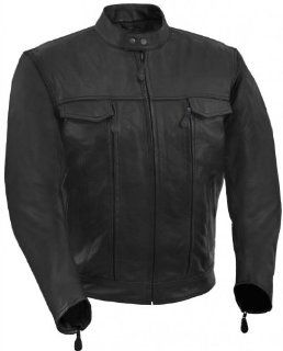 True Element Mens Vented Scooter Collar Leather Motorcycle Jacket with 2 Utility Storage Pockets (Black, XXXXX Large) Automotive