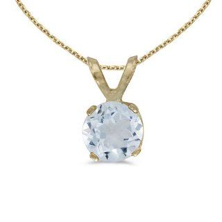 14k Yellow Gold Round Aquamarine Pendant (chain NOT included) Jewelry