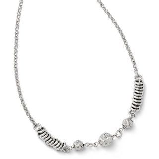 Sterling Silver Polished Diamond cut Beaded Necklace   18 Inch   JewelryWeb Jewelry