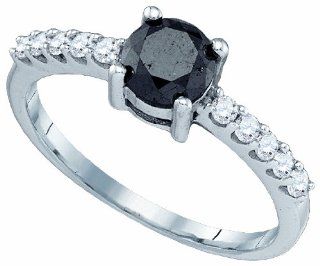 10K White Gold .99 Ct Round Black Diamond Solitaire Engagement Ring Wedding Fashion Band Jewelry