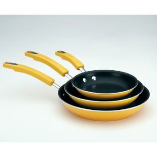 Rachael Ray Porcelain II Nonstick Triple Pack 7.5 in. 9.25 in. and 11 in. Open Skillets   Yellow Gradient   Fry Pans & Skillets