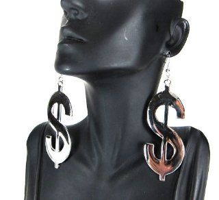 Womens Fashion Swag Diva Fierce Silver Money Dollar Symbol Drop Dangle Earrings Jewelry