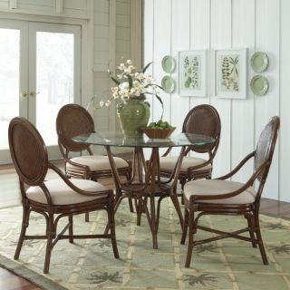 Hospitality Rattan Oyster Bay Indoor Rattan & Wicker Rattan 5 Piece 42 in. Dining Set with Glass Top   TC Antique   Dining Table Sets