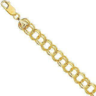 14k Yellow Gold 8.4 mm (21/64 Inch) Charm Bracelet 8" w/ Lobster Claw Clasp Link Charm Bracelets Jewelry
