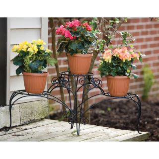 Panacea Black 3 Tiered Plant Stand With Finial   Plant Stands
