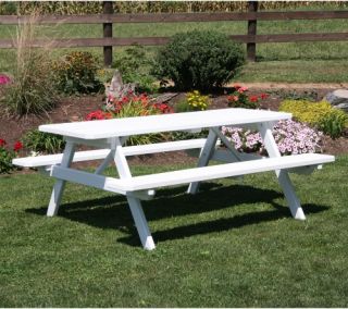 A & L Furniture Yellow Pine Picnic Table with Attached Benches   Picnic Tables