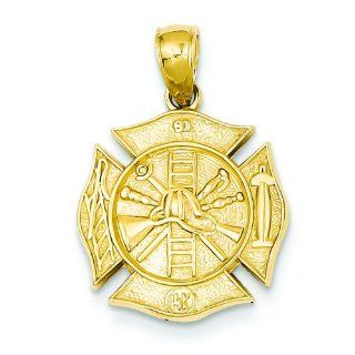 14K Yellow Gold Fire Department Shield Charm Pendant Jewelry