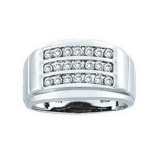 14K White Gold 0.5cttw Triple Row Channel Set Round Mens Diamond Ring Jewelry
