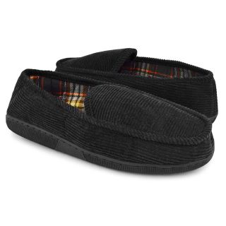 Muk Luks Men's Corduroy Moccasin Slippers with Flannel Lining   Black   Mens Slippers