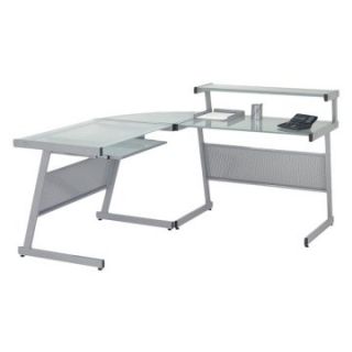 Euro Style Landon L Desk Glass Corner Computer Desk   Aluminum   Desks