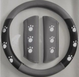 Paw Print Gray/Black Combo Steering Wheel Cover Automotive