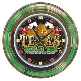 Texas Hold Em 14 in. Neon Wall Clock   Wall Clocks