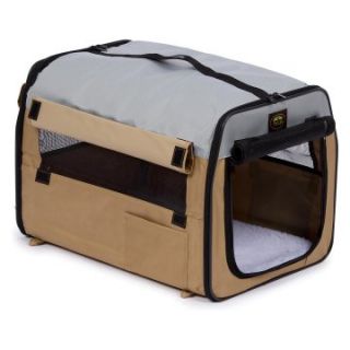 Pet Life Lightweight Folding Collapsible Zippered Easy Pet Crate   Khaki   Dog Crates