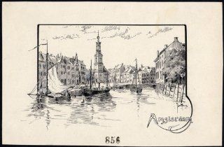 Antique Drawing AMSTERDAM VIEW NETHERLANDS ITEM 856 Fernand Lantoine 1900   Prints