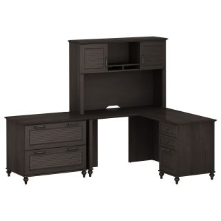 kathy ireland Office by Bush Furniture Home Office Bundle L Desk with Lateral File and Hutch   Kona Coast   Desks