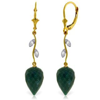 14K Yellow Gold Drop Style Earrings with Emeralds and Diamond Accents Dangle Earrings Jewelry