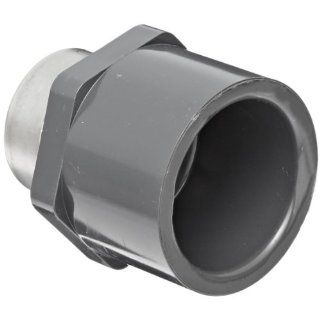 Spears 835 SR Series PVC Pipe Fitting, Adapter, Schedule 80, Gray, 2" Socket x Stainless Steel Reinforced NPT Female Industrial Pipe Fittings