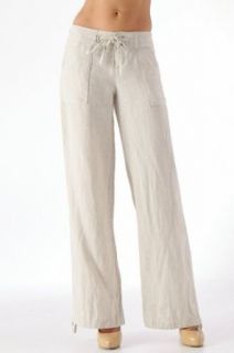 Women's 100% linen pants with drawstring waist (7013, Oatmeal, L)