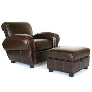 Baxton Studio Cigar Leather Club Chair & Ottoman   Club Chairs