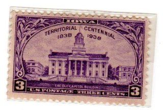 Postage Stamps United States. One Single 3 Cents Violet, Old Capitol, Iowa City, Iowa Territory Centennial Issue Stamp, Dated 1938, Scott #838. 