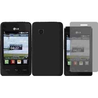 For Tracfone LG 840G LG840G Silicone Jelly Skin Cover Case Black + LCD Screen Protector Cell Phones & Accessories
