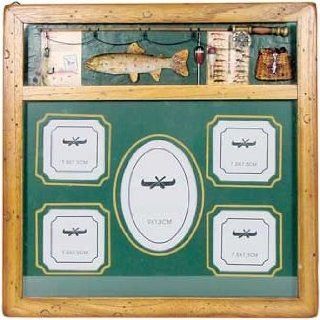 Rustic Picture Frame With 3D Fishing Decorations Such As A Trout Fish, Fishing Pole 13.5"   Picture Frame Sets