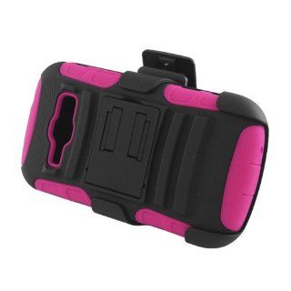 Black Pink Holster Hard Soft Gel Dual Layer Cover Case Stand for Samsung Galaxy Prevail 2 Boost Ring Virgin SPH M840 Cell Phones & Accessories