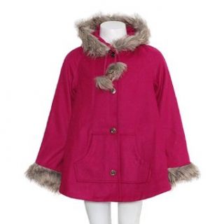 Fuchsia Girls Size 12/14 Fur Trim Hooded Snap Up Fall Winter Coat Jacket No Clothing