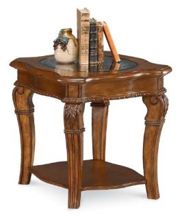 Wynwood Cordoba End Table with Glass Top   Burnished Pine   End Tables