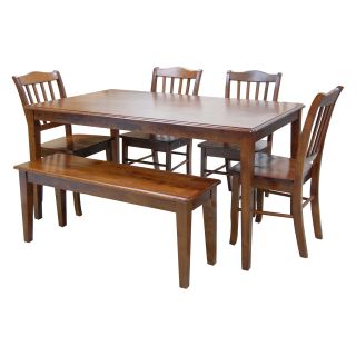 Boraam Shaker 6 Piece Dining Set with Bench   Walnut   Dining Table Sets