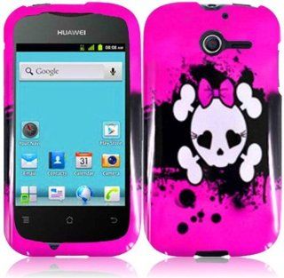 Huawei Ascend Y M866 ( Straight Talk , Net10 , Tracfone , US Cellular ) Phone Case Accessory Fascinating Pinky Skull Hard Snap On Cover with Free Gift Aplus Pouch Cell Phones & Accessories