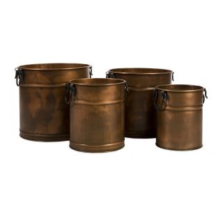 Tauba Round Copper Planter with Iron Handles   Set of 4   Planters