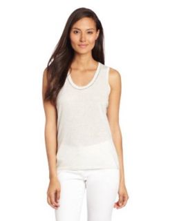 Magaschoni Women's Sleeveless Scoop Neck with Embellishment, Heather Mist, Small