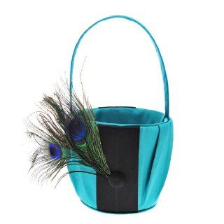 Topwedding Peacock Feather Featured Satin Flower Basket   Home Decor Gift Packages