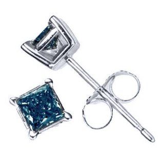 .50 Carat Brilliant Princess Cut Blue Diamond Stud Earrings SI2 TheJewelryMaster Jewelry