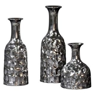 Textured Nickel Plated Ceramic Vases   Set of 3   Table Vases