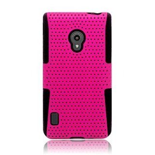 For Verizon LG LUCID 2 VS870 HYBRID Silicone Hard Net Mesh Case Black Pink 