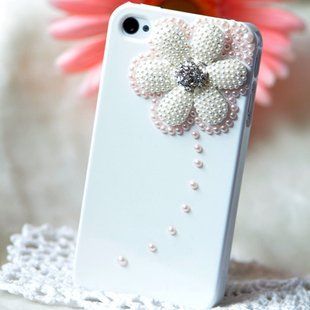 3D Swarovski Crystal and pearl Case for Iphone 4/4s litte Daisy white Cell Phones & Accessories
