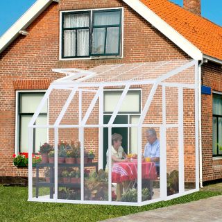 Rion Sunroom Clear 6.42 x 8.5 ft. Lean To White Frame Greenhouse Kit   Greenhouses
