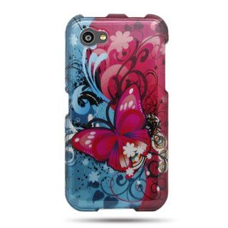 CoverON(TM) BLUE Hard Snap On Cover Case with PINK BUTTERFLY BLISS Design for HTC FIRST (AT&T) With PRY  Triangle Case Removal Tool [WCK386] Cell Phones & Accessories