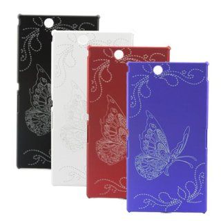 ivencase 4pcs X Laser Carving Butterfly Elegant Hard Skin Case Cover for Sony Xperia Z Ultra XL39h (colorblack,white,red,blue)+ One phone sticker + One "ivencase" Anti dust Plug Stopper Cell Phones & Accessories