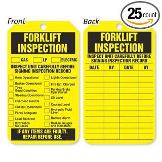 Forklift Inspection Record Tag, 15 pt RV Plastic, 25 Tags / Pack, 3.875" x 8.5" Industrial Warning Signs