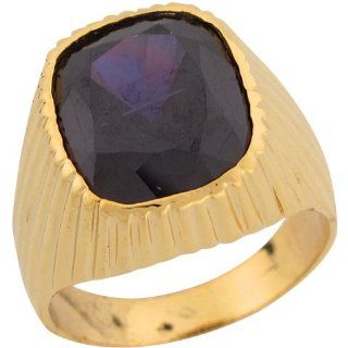 14k Real Yellow Gold Synthetic Amethyst Handsome Opulent Mens Ring Jewelry