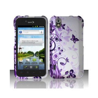 White Purple Butterfly Hard Cover Case for LG Ignite 855 Marquee LS855 Sprint LG855 Boost L85C NET10 Straight Talk Optimus Black P970 L85C Majestic US855 US Cellular Cell Phones & Accessories