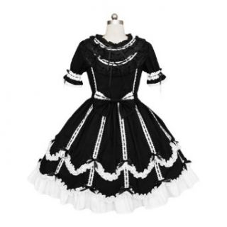 TOMSUIT White Applique Ruffle Ribbon Bow Gothic Lolita Dress with Black Lace Adult Exotic Dresses Clothing